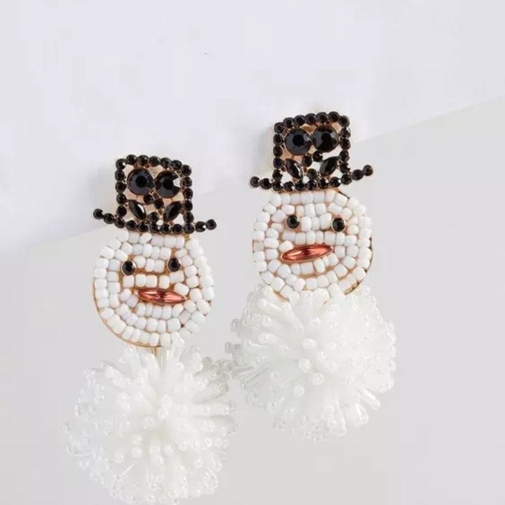 Beaded Snowman Earrings